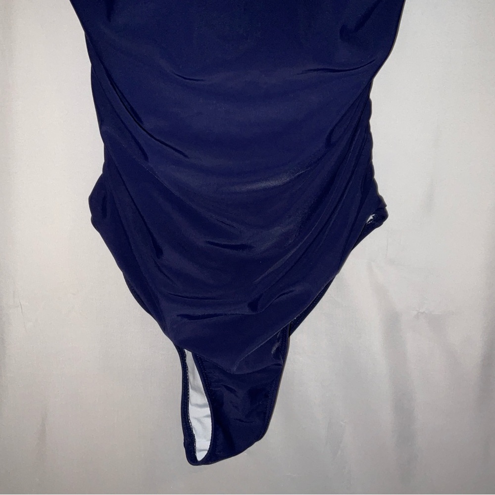 NWT Women’s Holipick High Neck 1-Piece Tummy Control Cross Back Swimsuit Navy M - Picture 5 of 9